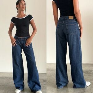 Motel Rocks Dark Blue Flare & Wide Leg Jeans